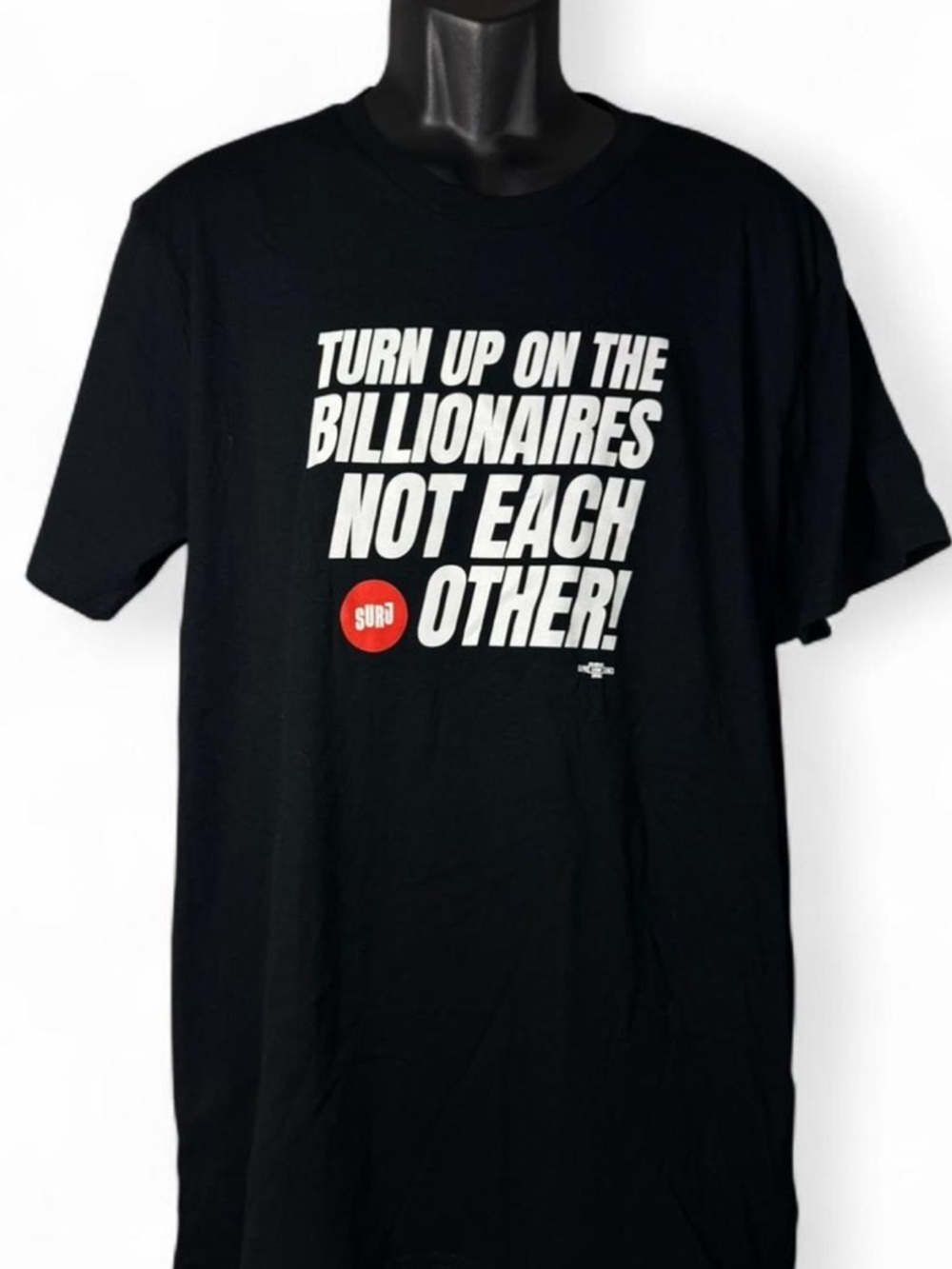 Black Graphic Statement Tee - "Turn Up On The Billionaires" size L